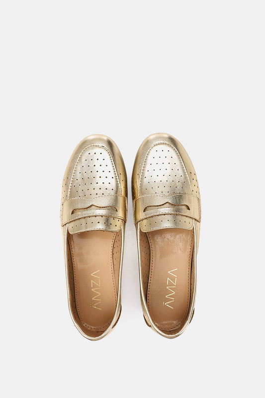 GOLD LEATHER SLIP ON LOAFERS