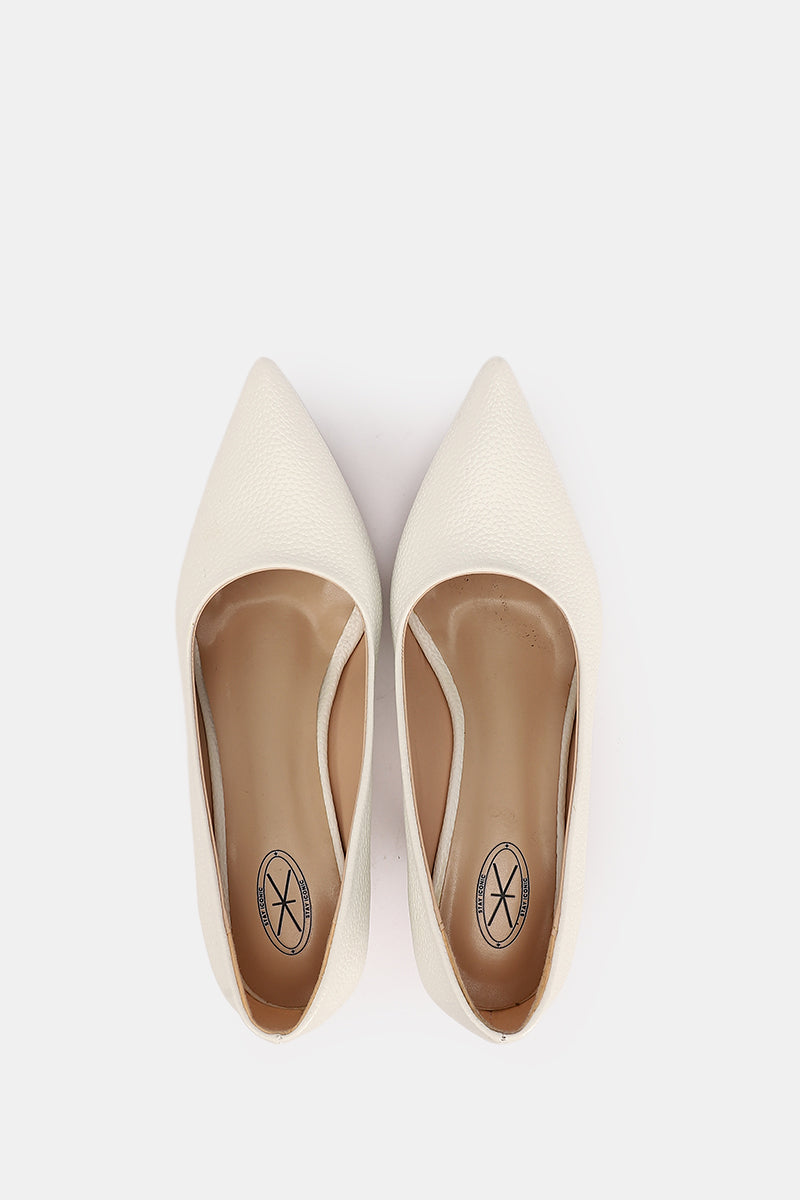 POINTED TOE WHITE TEXTURED KITTEN HEELS