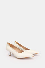 POINTED TOE WHITE TEXTURED KITTEN HEELS