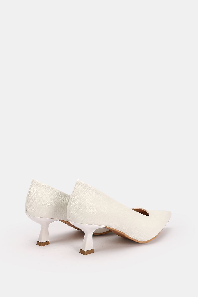 POINTED TOE WHITE TEXTURED KITTEN HEELS
