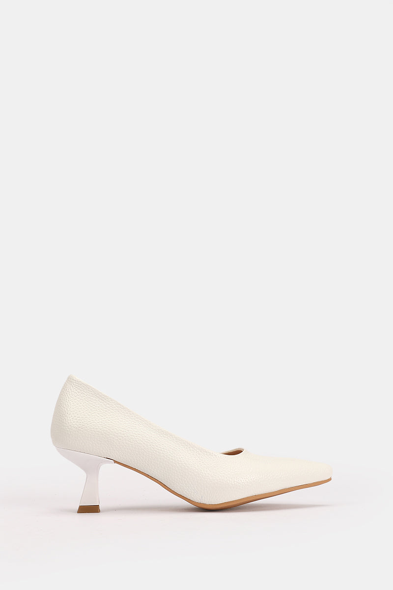 POINTED TOE WHITE TEXTURED KITTEN HEELS