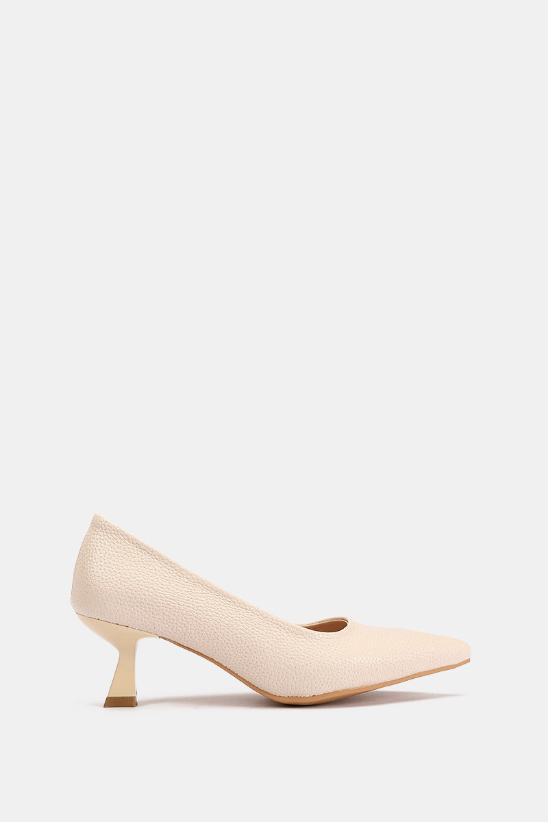 POINTED TOE BEIGE TEXTURED KITTEN HEELS
