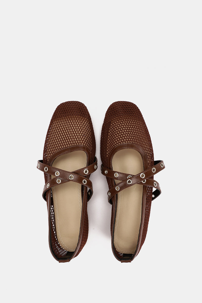 CROSS STRAP BROWN BALLERINA