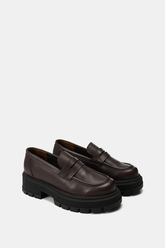 BROWN LEATHER CHUNKY LOAFERS