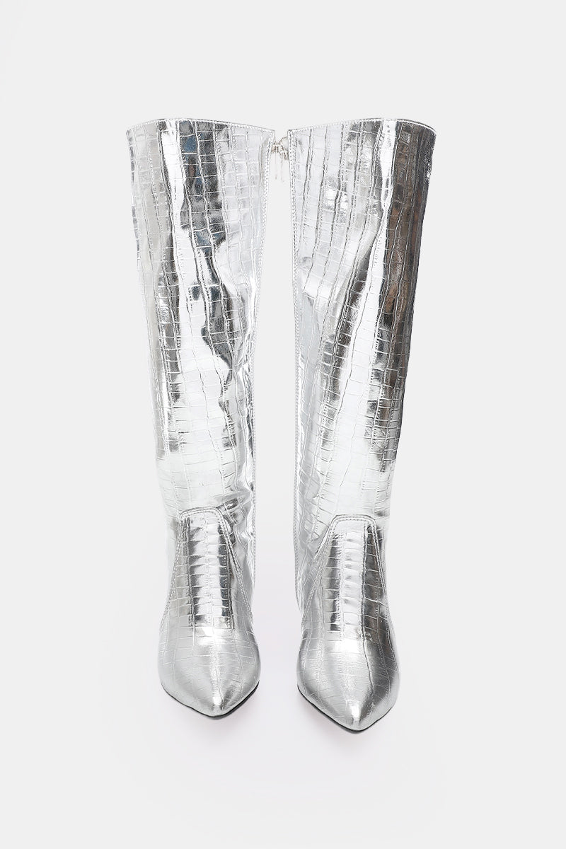 SILVER CROC KNEE-HIGH BOOT