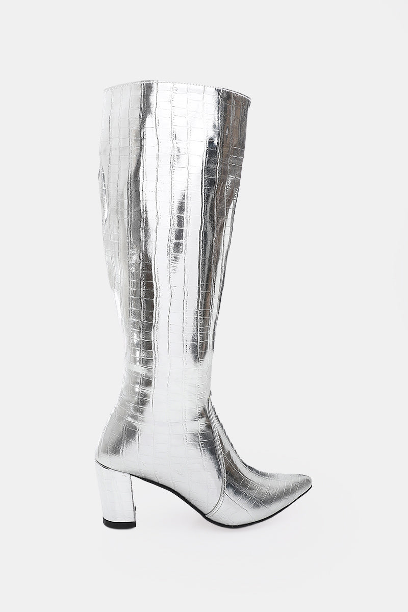 SILVER CROC KNEE-HIGH BOOT