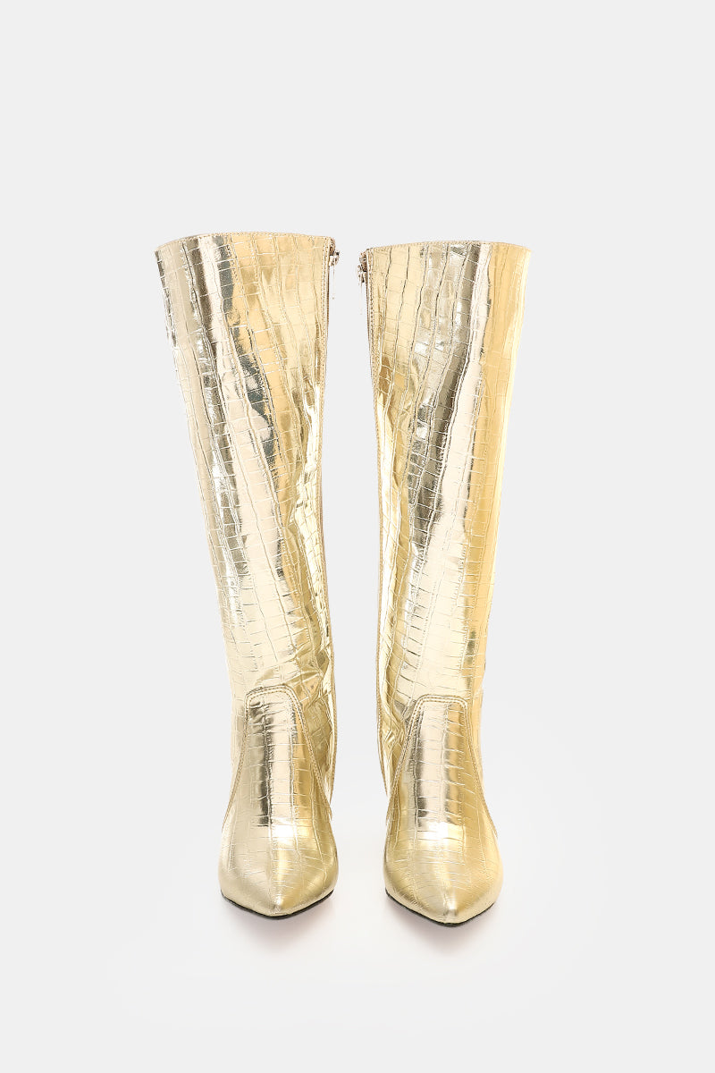 GOLD CROC KNEE-HIGH BOOT