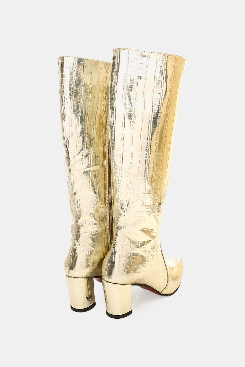 GOLD CROC KNEE-HIGH BOOT