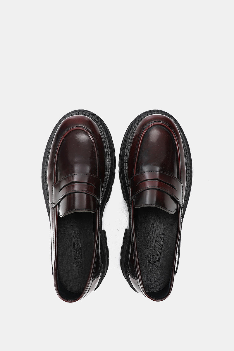 DARK BORDEAUX LEATHER CHUNKY LOAFERS