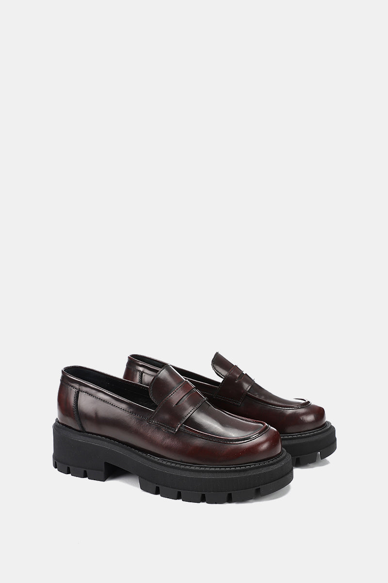 DARK BORDEAUX LEATHER CHUNKY LOAFERS