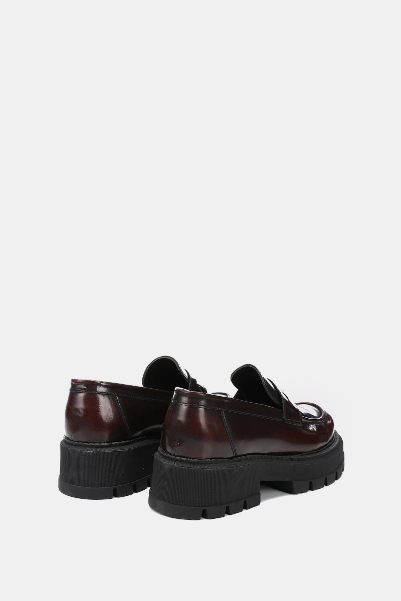 DARK BORDEAUX LEATHER CHUNKY LOAFERS