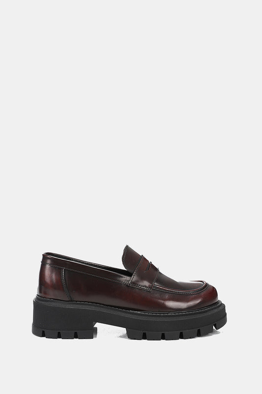 DARK BORDEAUX LEATHER CHUNKY LOAFERS