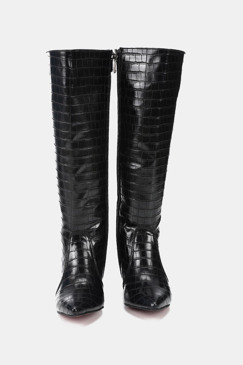 NOIR CROC KNEE-HIGH BOOT