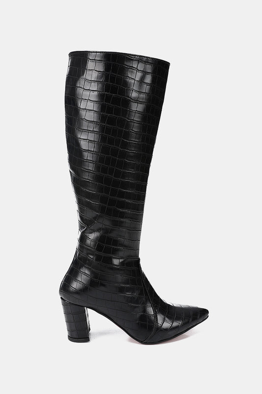 NOIR CROC KNEE-HIGH BOOT