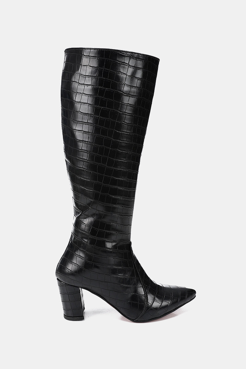 NOIR CROC KNEE-HIGH BOOT