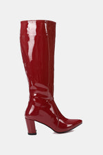 GLOSSY RED KNEE-HIGH BOOTS
