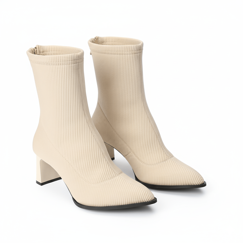 Beige Ribbed Ankle Boot - Amza - 37
