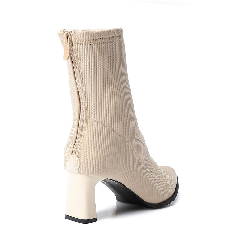 Beige Ribbed Ankle Boot - Amza - 37