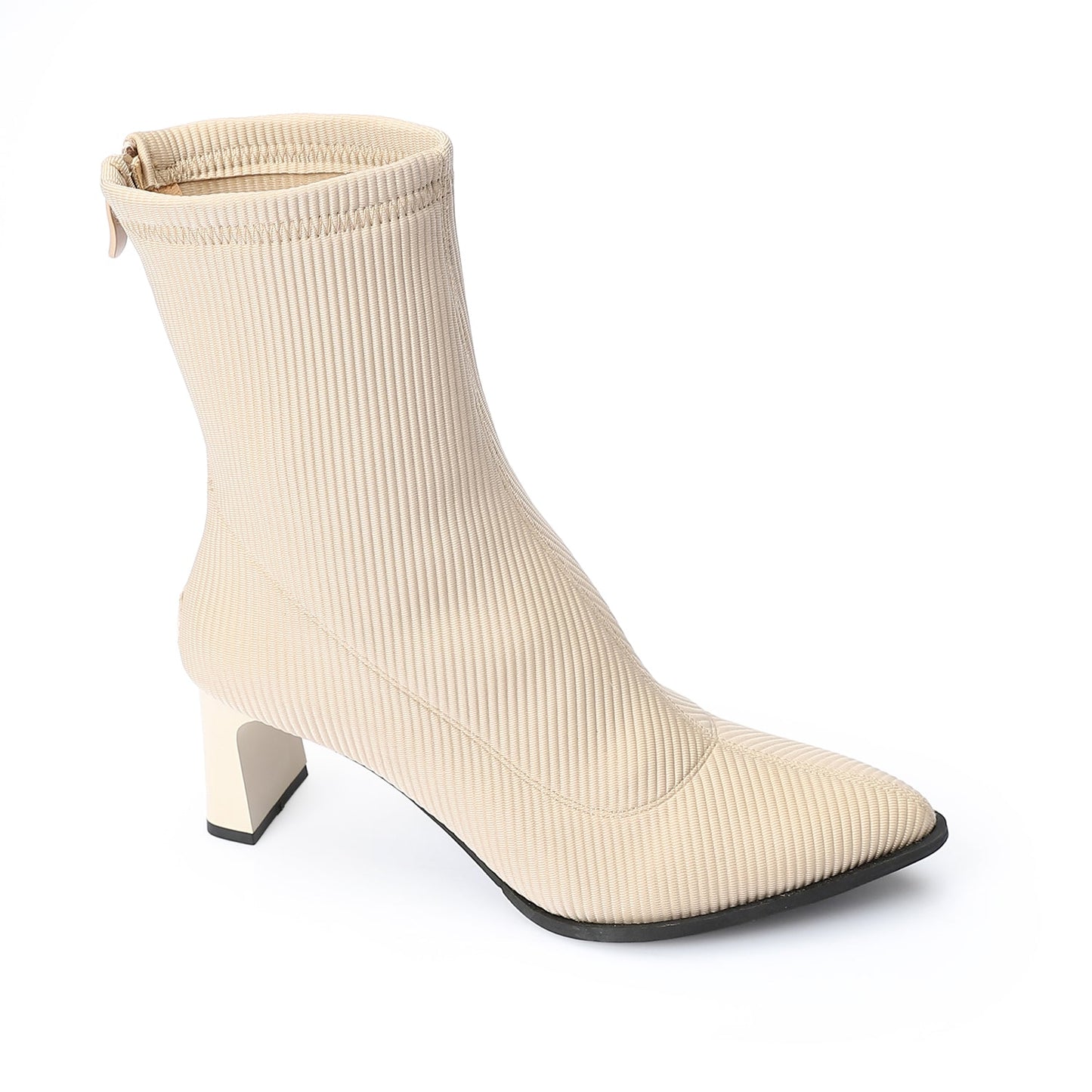 Beige Ribbed Ankle Boot - Amza - 37