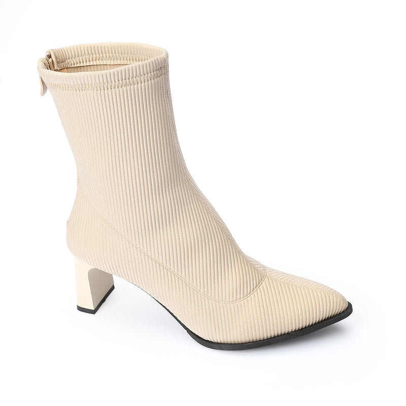 Beige Ribbed Ankle Boot - Amza - 37