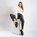 Black Leather Chunky Chain Loafers - Amza - 37