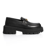 Black Leather Chunky Chain Loafers - Amza - 37