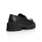 Black Leather Chunky Chain Loafers - Amza - 37