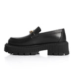 Black Leather Chunky Chain Loafers - Amza - 37