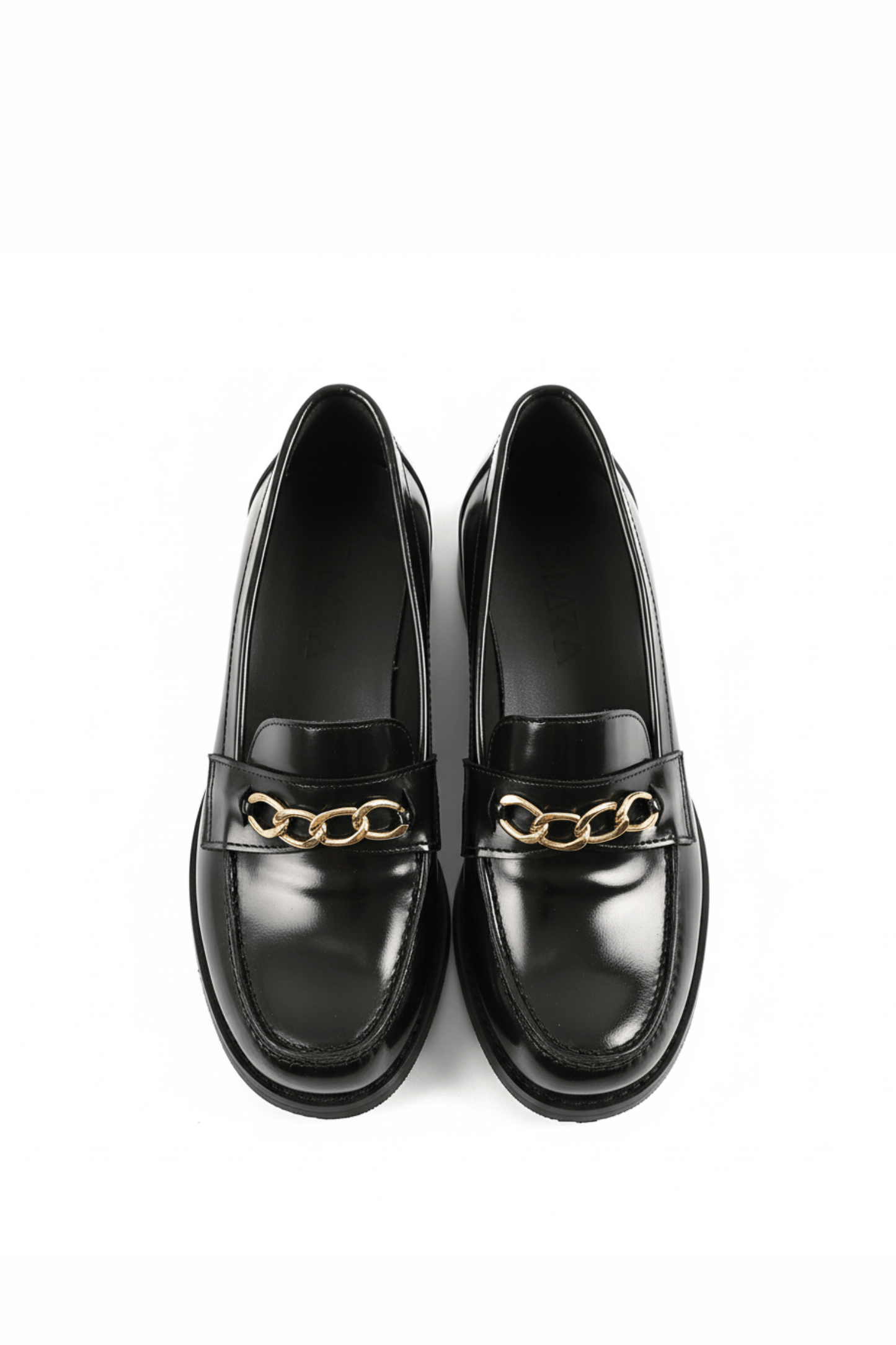 Black Leather Heeled Penny Chain Loafers - Amza - 37