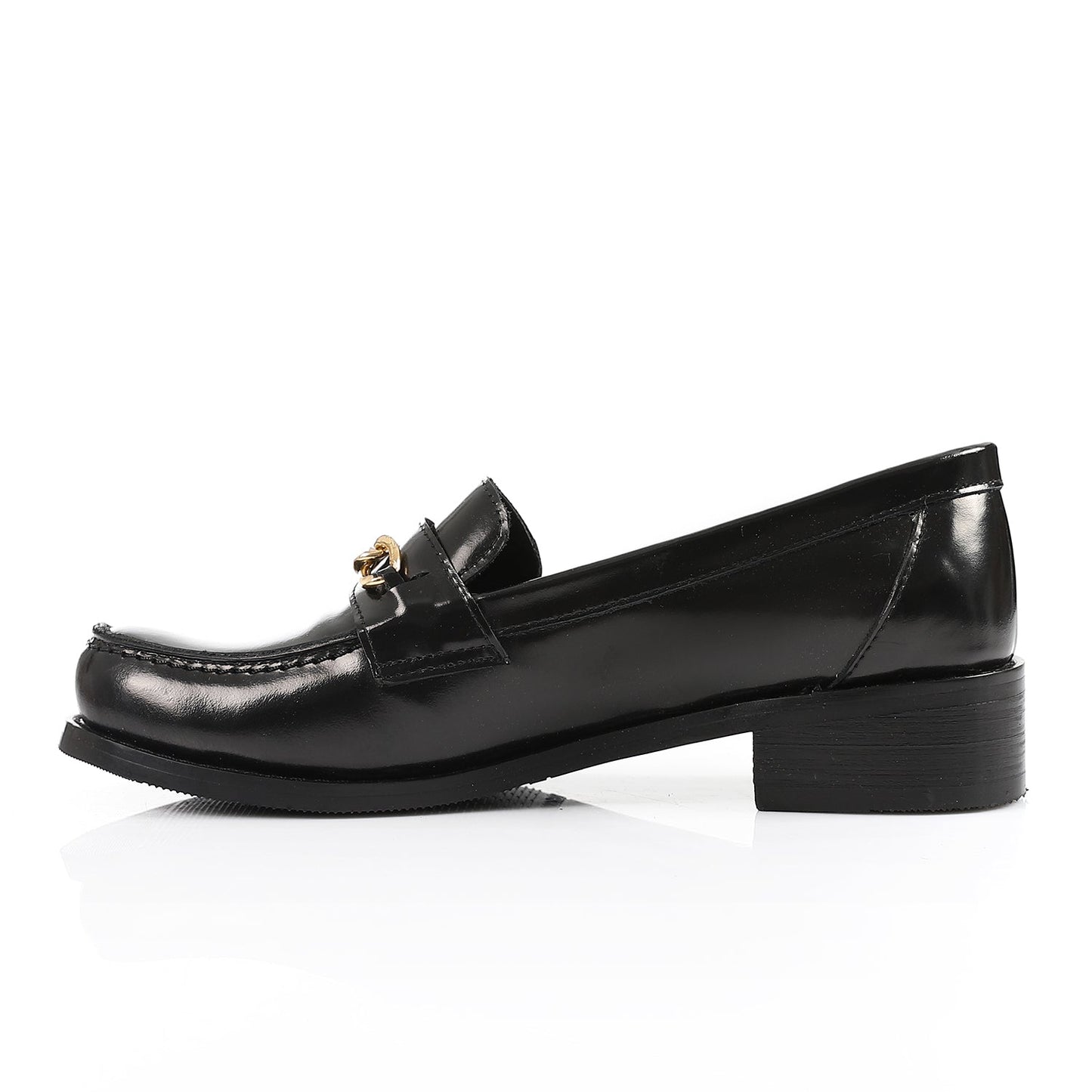 Black Leather Heeled Penny Chain Loafers - Amza - 37