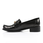 Black Leather Heeled Penny Chain Loafers - Amza - 37