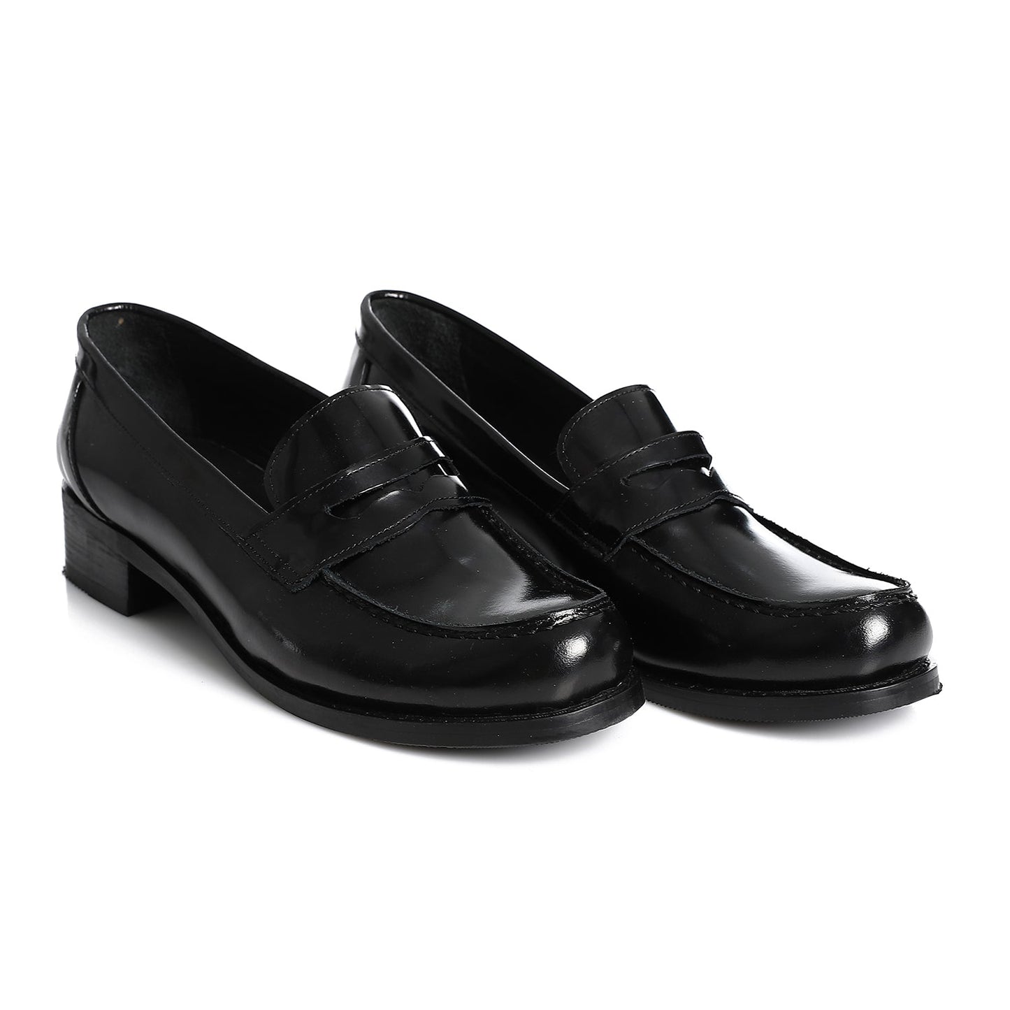 Black Leather Heeled Penny Loafers - Amza - 37