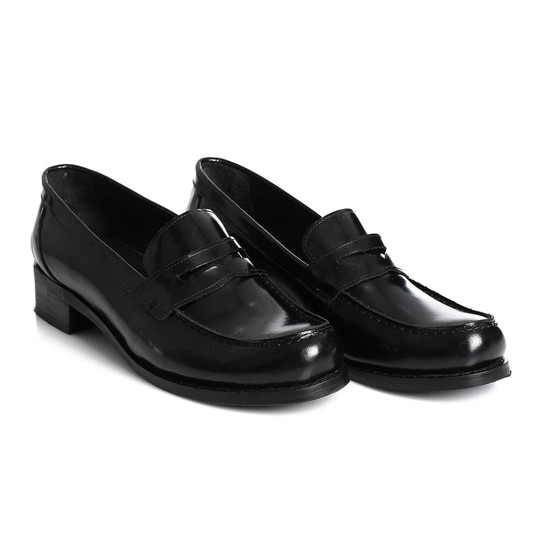 Black Leather Heeled Penny Loafers - Amza - 37