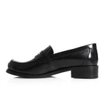 Black Leather Heeled Penny Loafers - Amza - 37