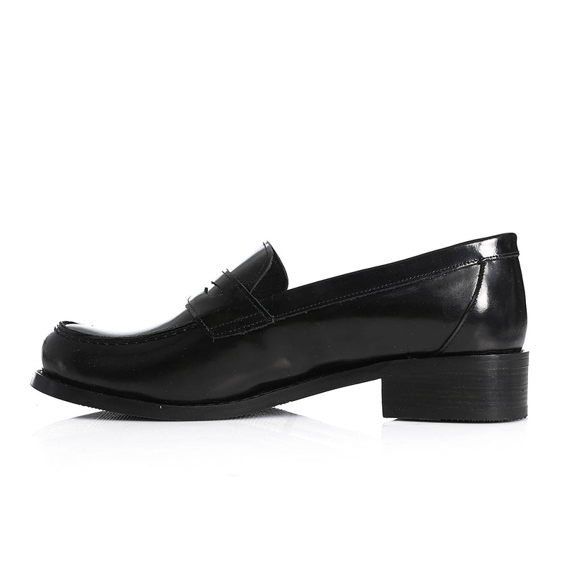 Black Leather Heeled Penny Loafers - Amza - 37