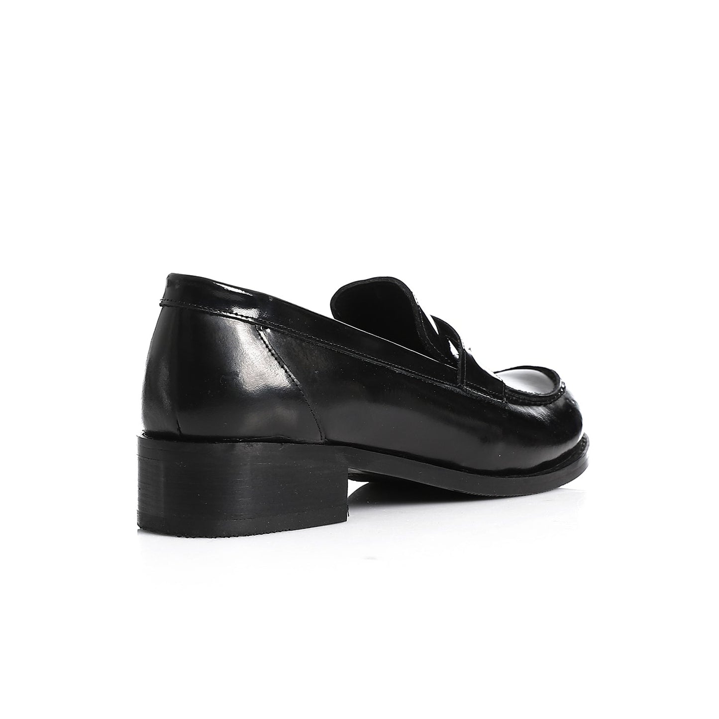 Black Leather Heeled Penny Loafers - Amza - 37