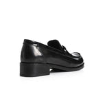 Black Leather Heeled Penny Loafers - Amza - 37