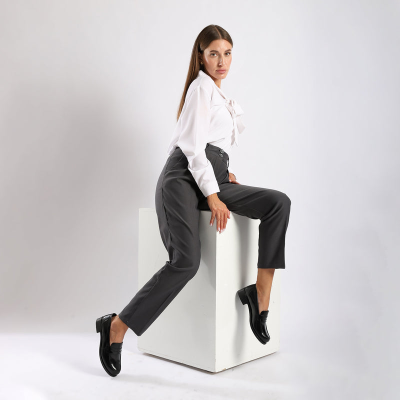 Black Leather Heeled Penny Loafers - Amza - 37