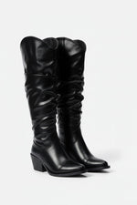 Black Leather Knee - High Boots - Amza - 37