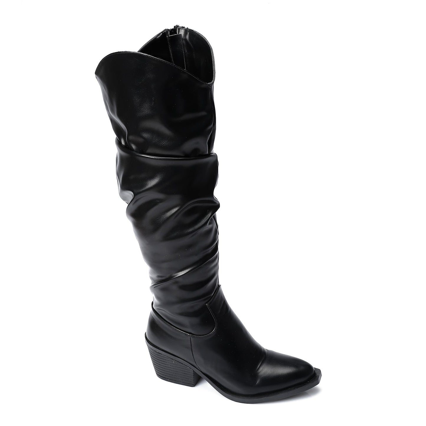 Black Leather Knee - High Boots - Amza - 37