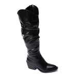 Black Leather Knee - High Boots - Amza - 37