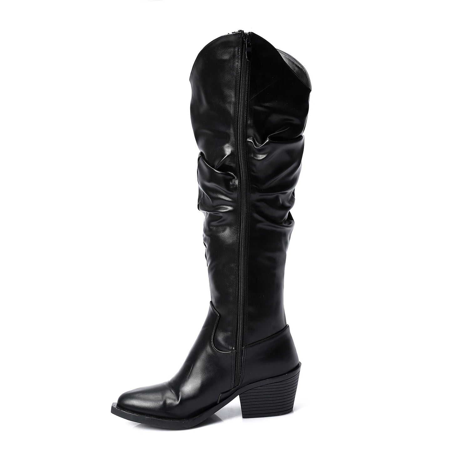 Black Leather Knee - High Boots - Amza - 37