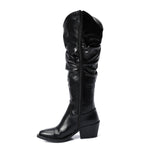 Black Leather Knee - High Boots - Amza - 37