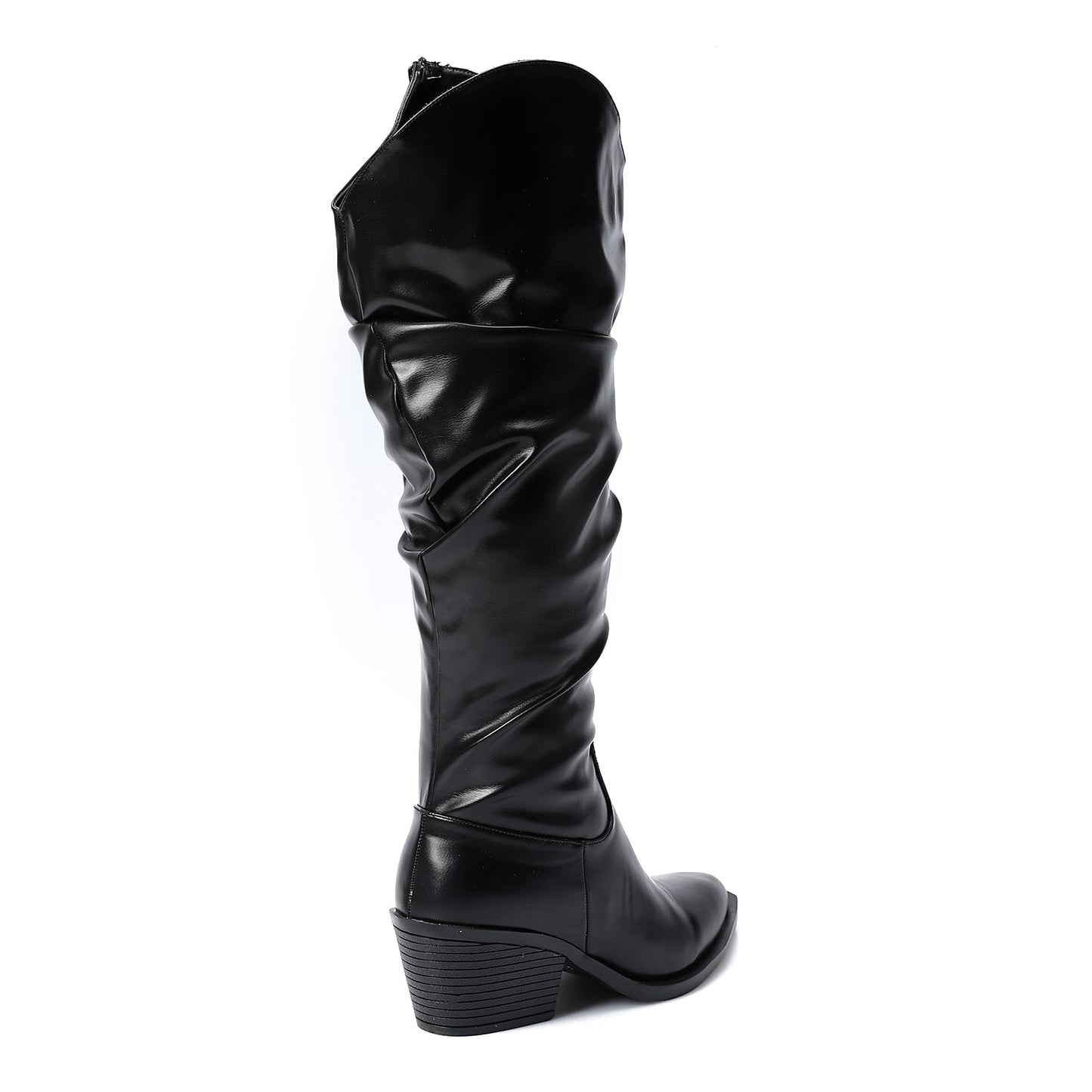 Black Leather Knee - High Boots - Amza - 37