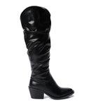 Black Leather Knee - High Boots - Amza - 37