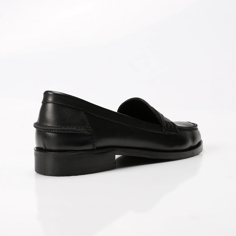 Black Leather Penny Loafers - Amza - 36