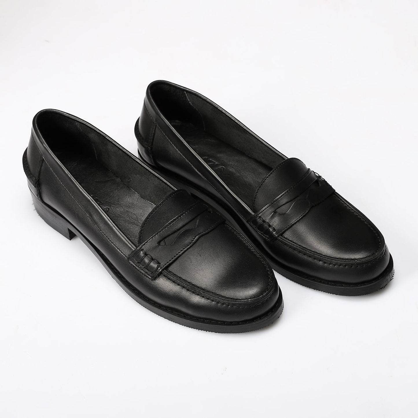 Black Leather Penny Loafers - Amza - 36