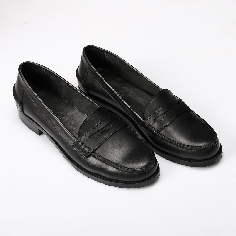 Black Leather Penny Loafers - Amza - 36