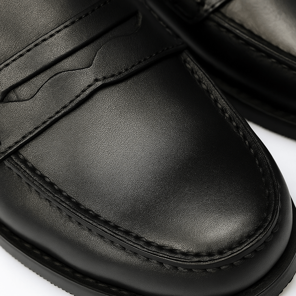 Black Leather Penny Loafers - Amza - 36