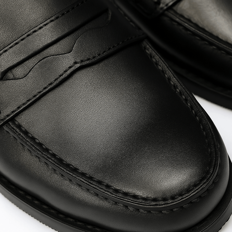 Black Leather Penny Loafers - Amza - 36